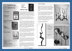 Artist-blacksmith andirons published in Hammer's Blow, Spring 2018