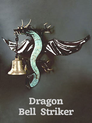 Artist-blacksmith sculpture Dragon Bell Striker by Lee Badger