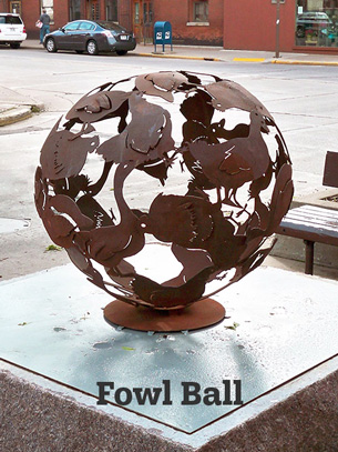Artist-blacksmith sculpture Fowl Ball by Lee Badger