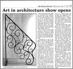 Artist blacksmith stair railing in The Morgan Messinger newspaper