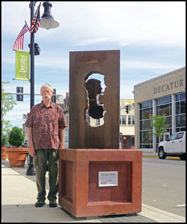 Artist-blacksmith sculpture in Decatur, Indiana